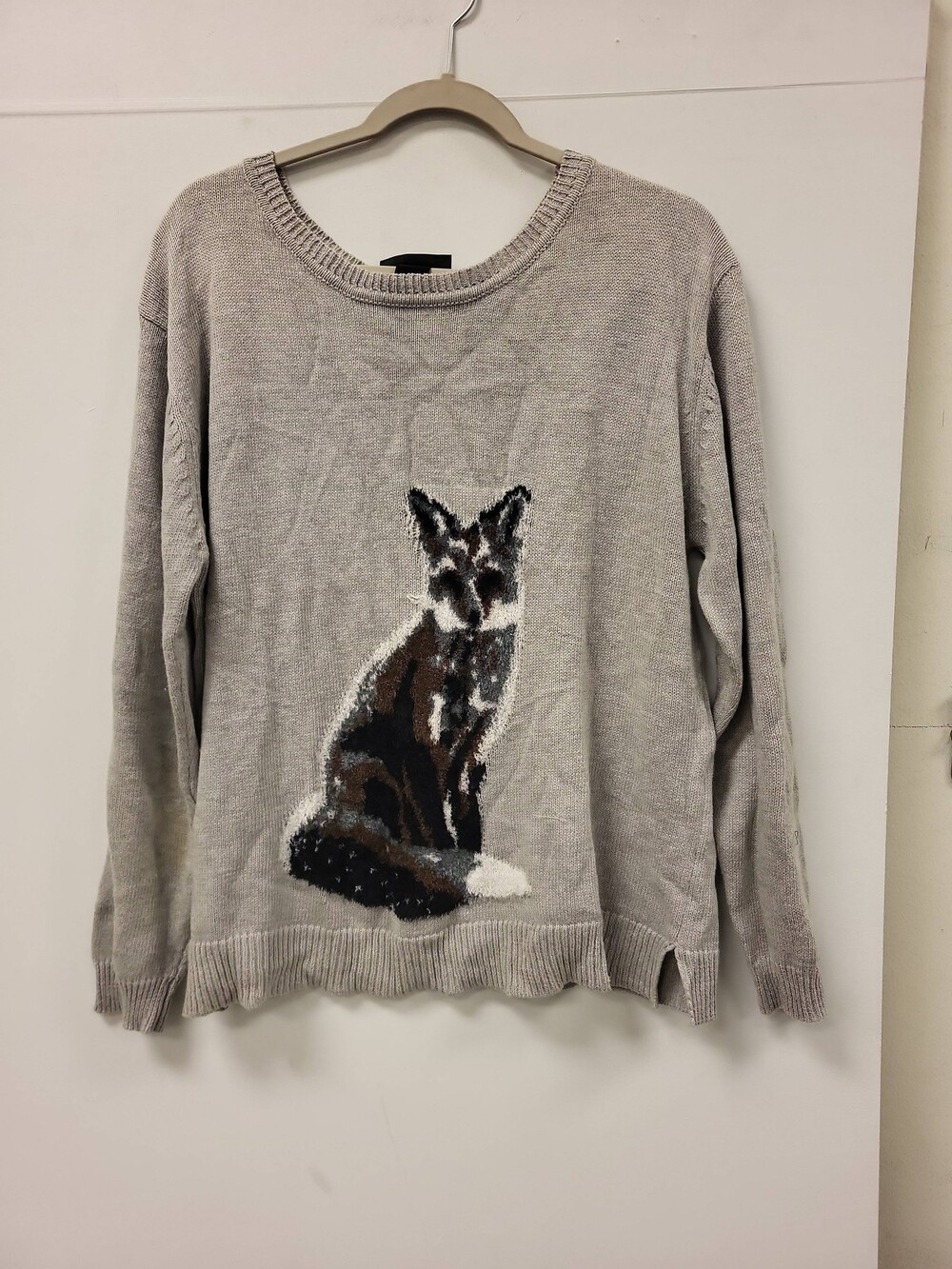 Lane Bryant Womens Sweater 14 16 Gray Knit Long Sleeve Fox Print Pullover Top
